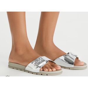 TORY BURCH MELLOW SLIDE WOMEN'S LEATHER METALLIC BUCKLED SANDALS US SIZE 7 M